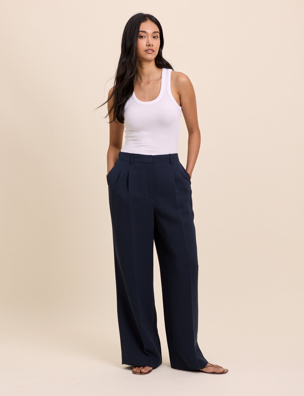 Navy Wide Leg Jax Crepe Trousers