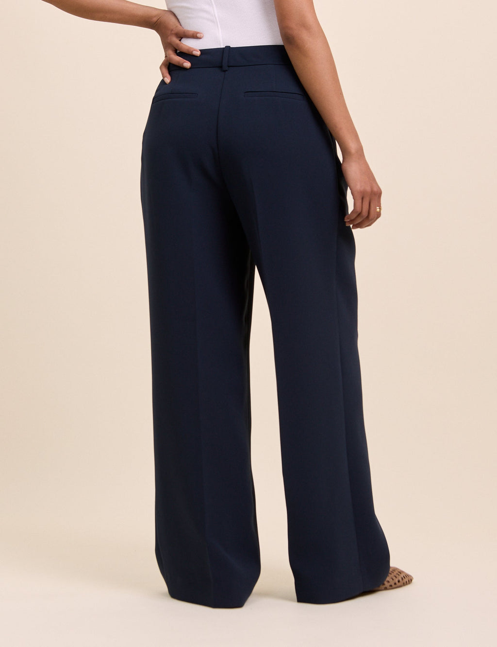 Navy Wide Leg Jax Crepe Trousers