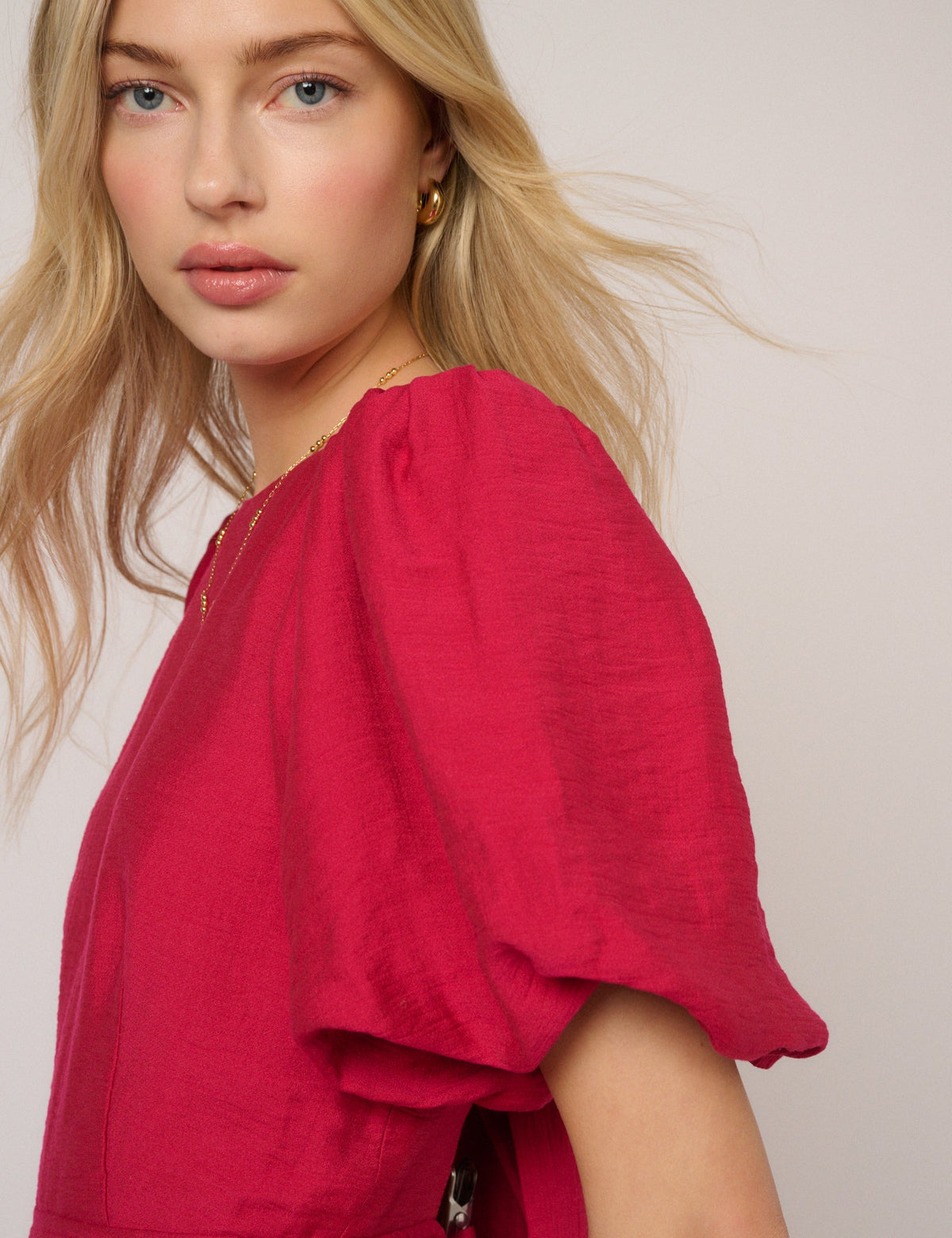 Pink Puff Sleeve Zola Midi Dress