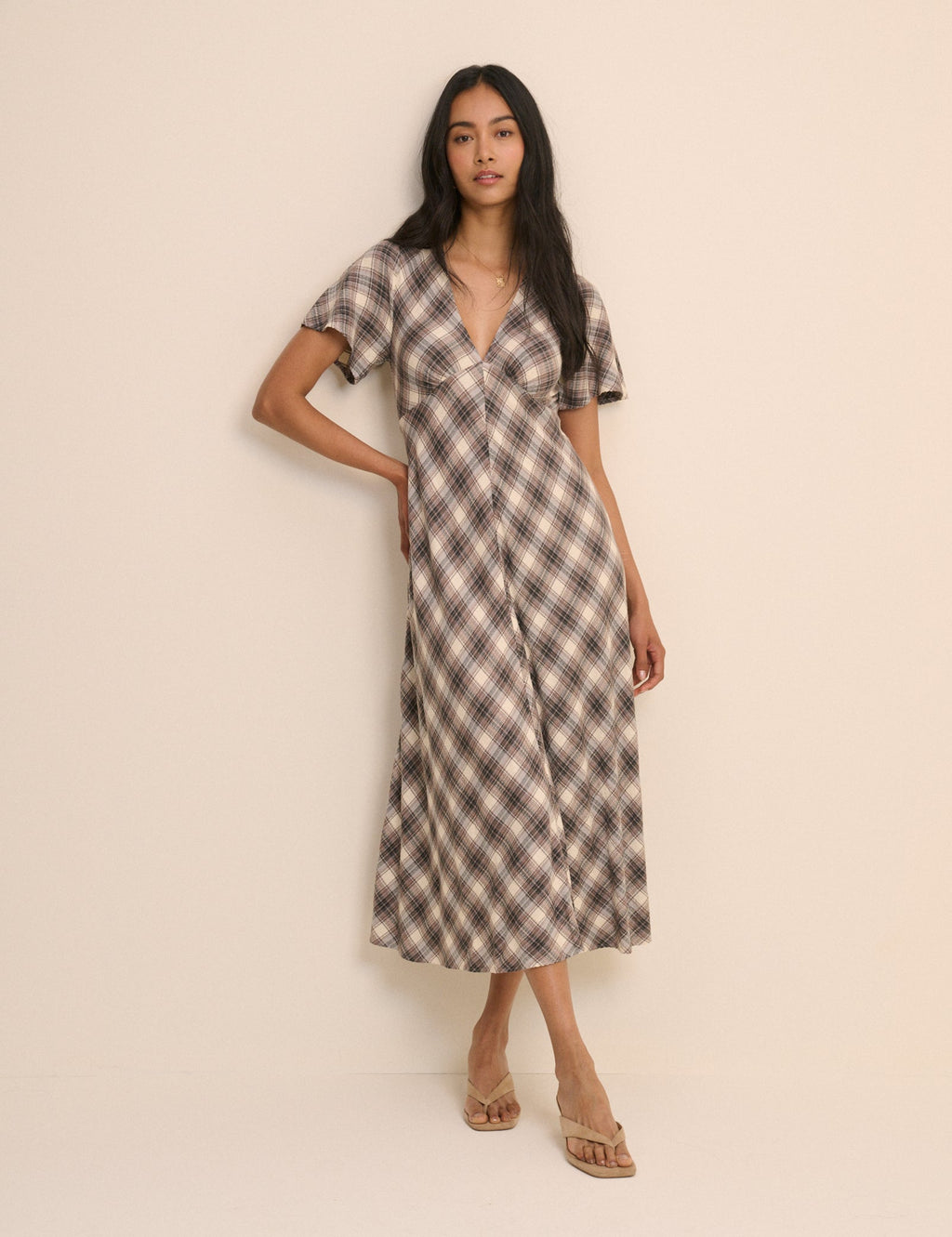 Brown Check Rowena Midi Dress