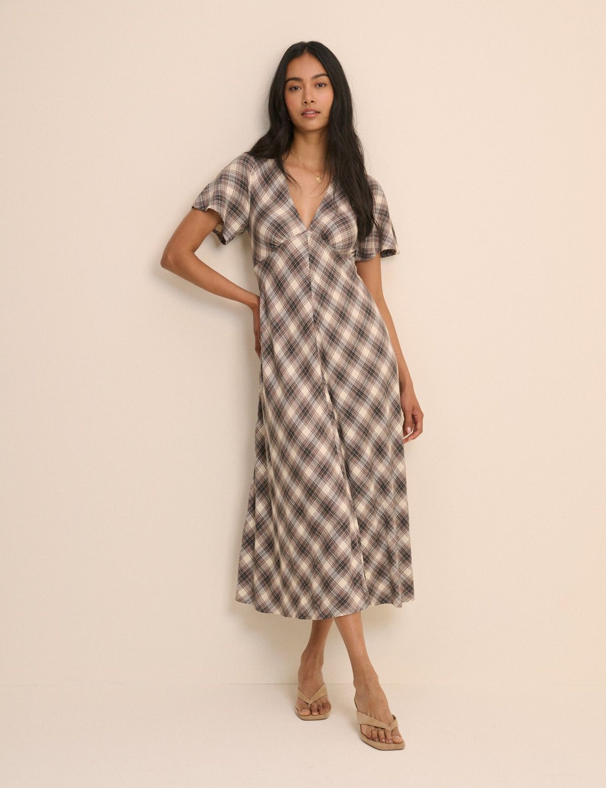 Brown Check Rowena Midi Dress