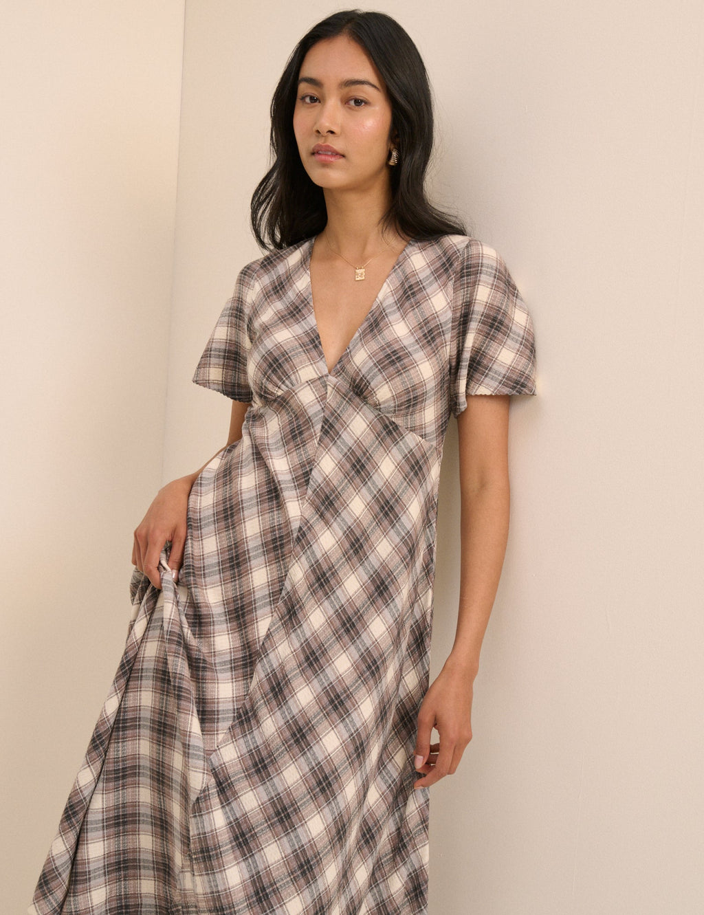 Brown Check Rowena Midi Dress