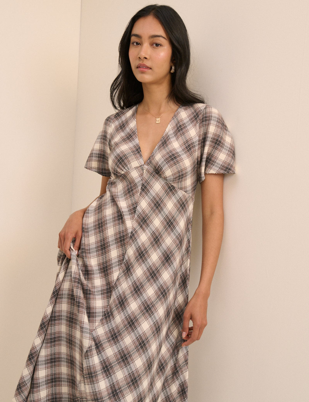 Brown Check Rowena Midi Dress