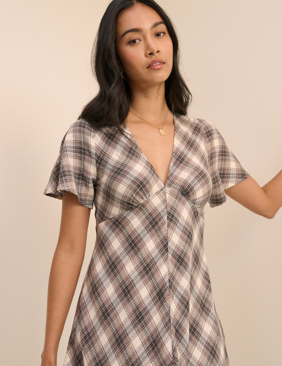 Brown Check Rowena Midi Dress
