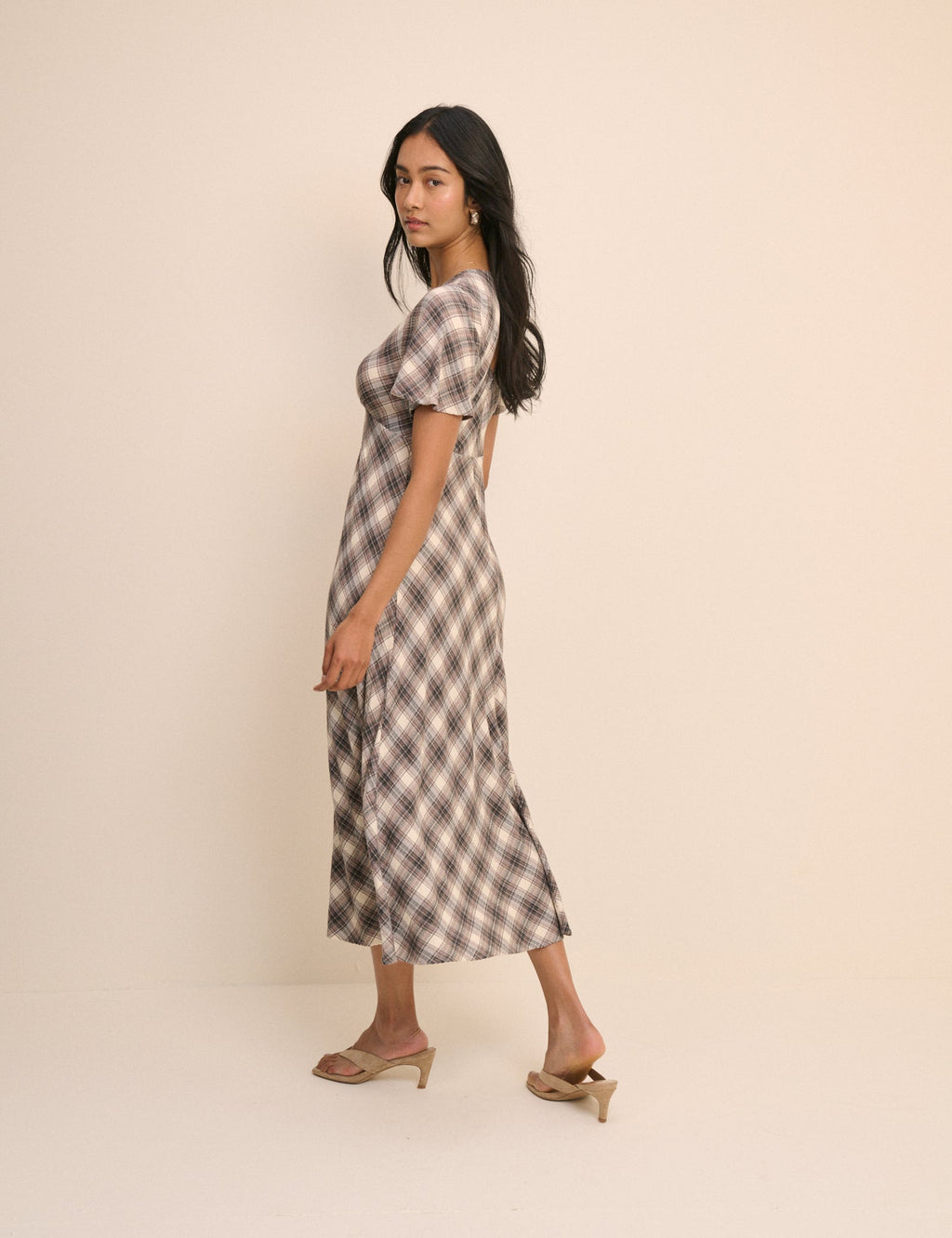 Brown Check Rowena Midi Dress