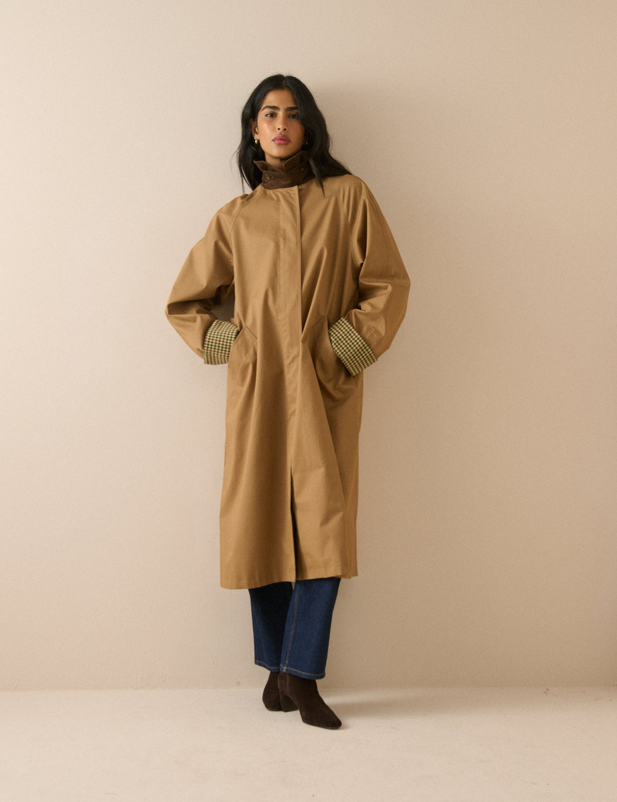 Camel Cord Detail Long Barn Coat