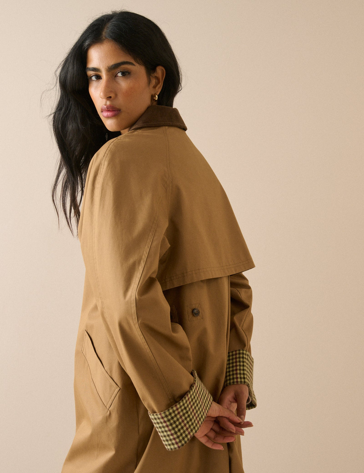 Camel Cord Detail Long Barn Coat