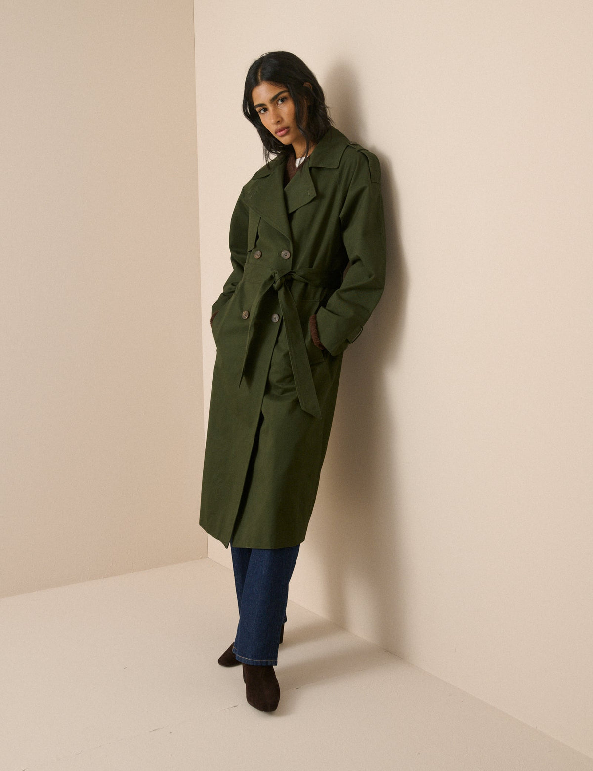 Khaki Double-Breasted Trench Coat