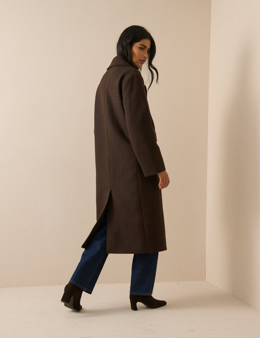 Chocolate Brown Wool-Blend Coat