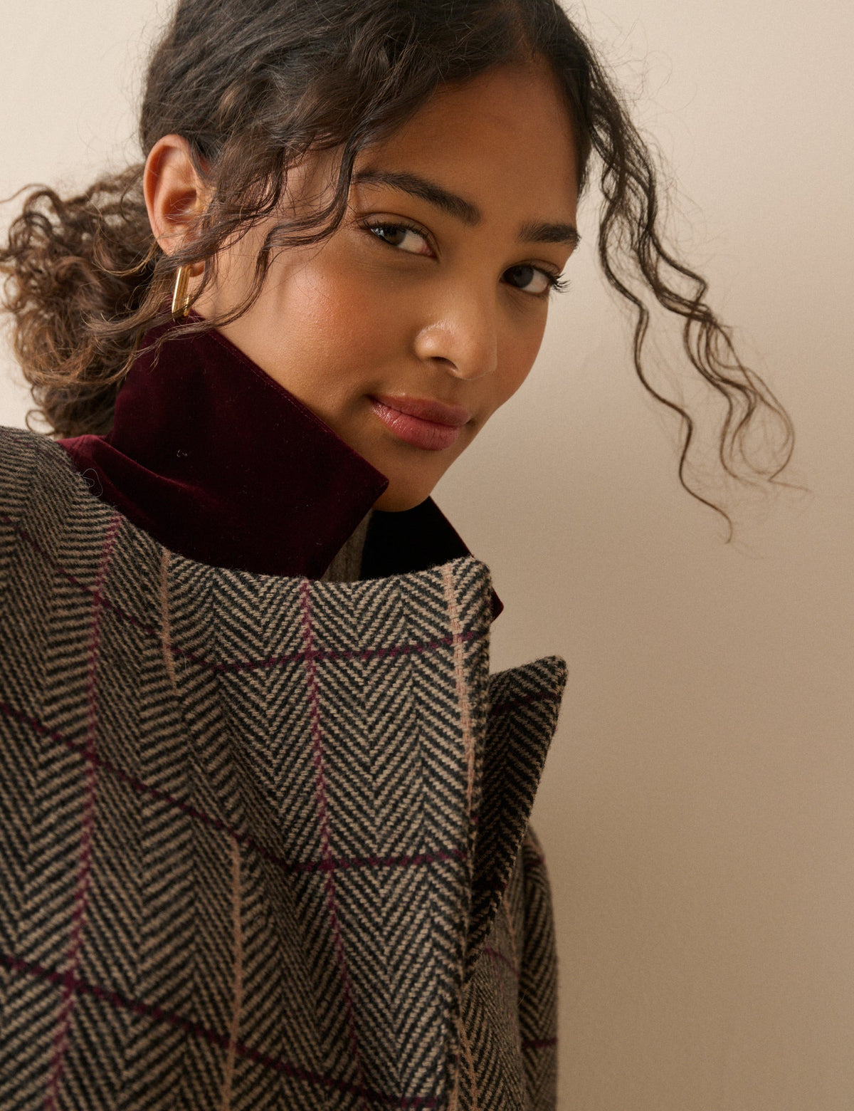 Brown Herringbone Wool-Blend Coat