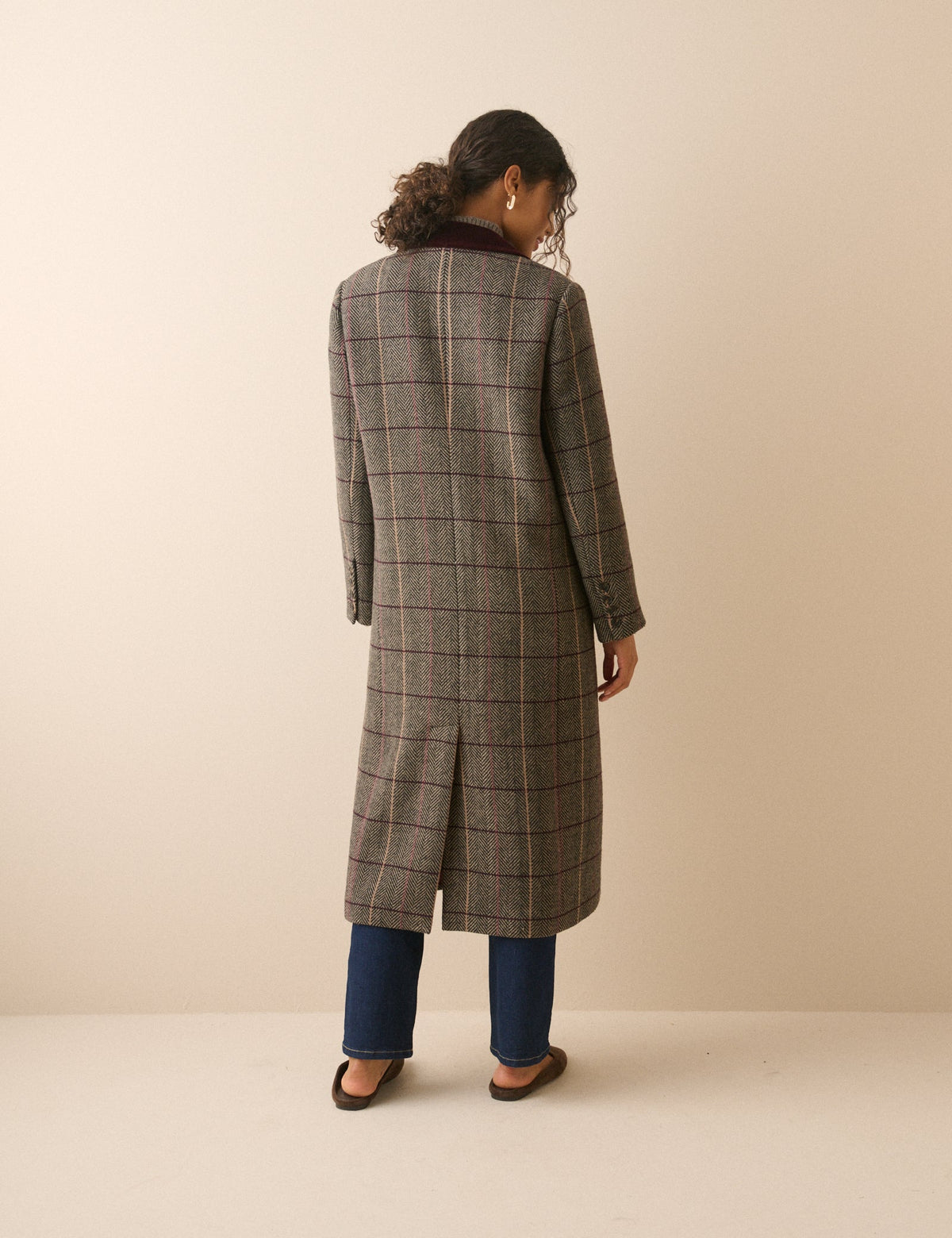 Brown Herringbone Wool-Blend Coat