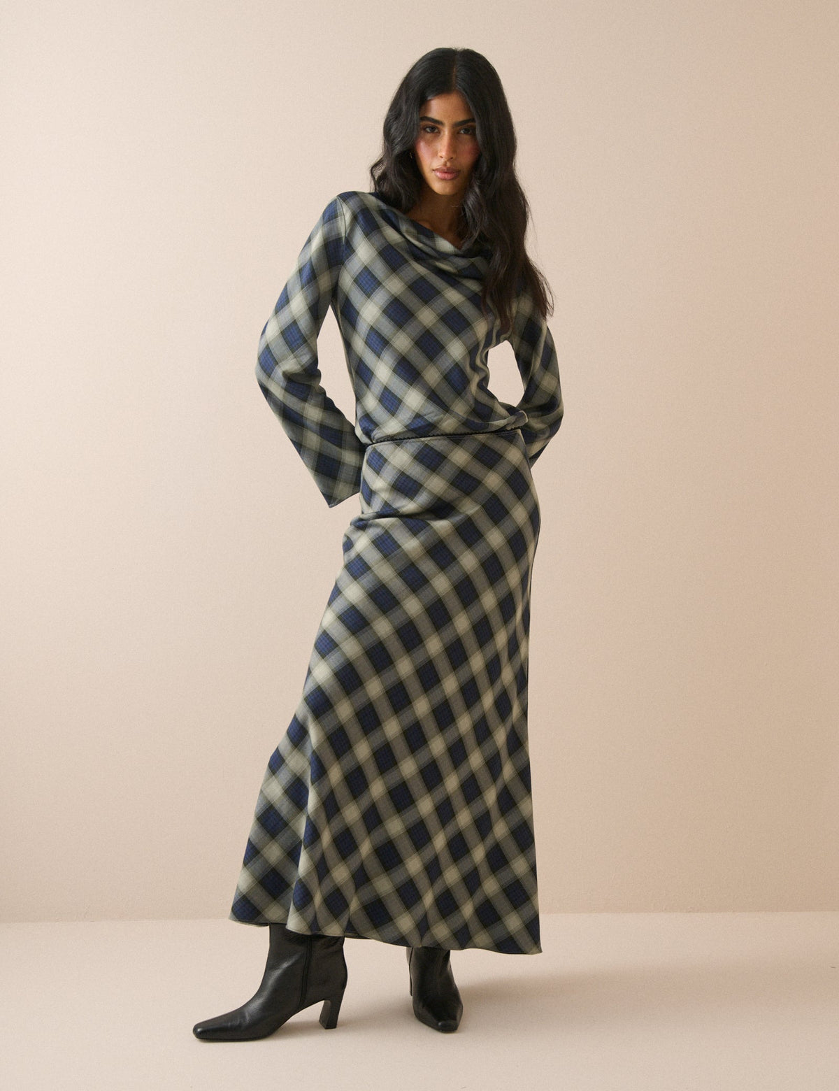Navy Check Otto Maxi Skirt