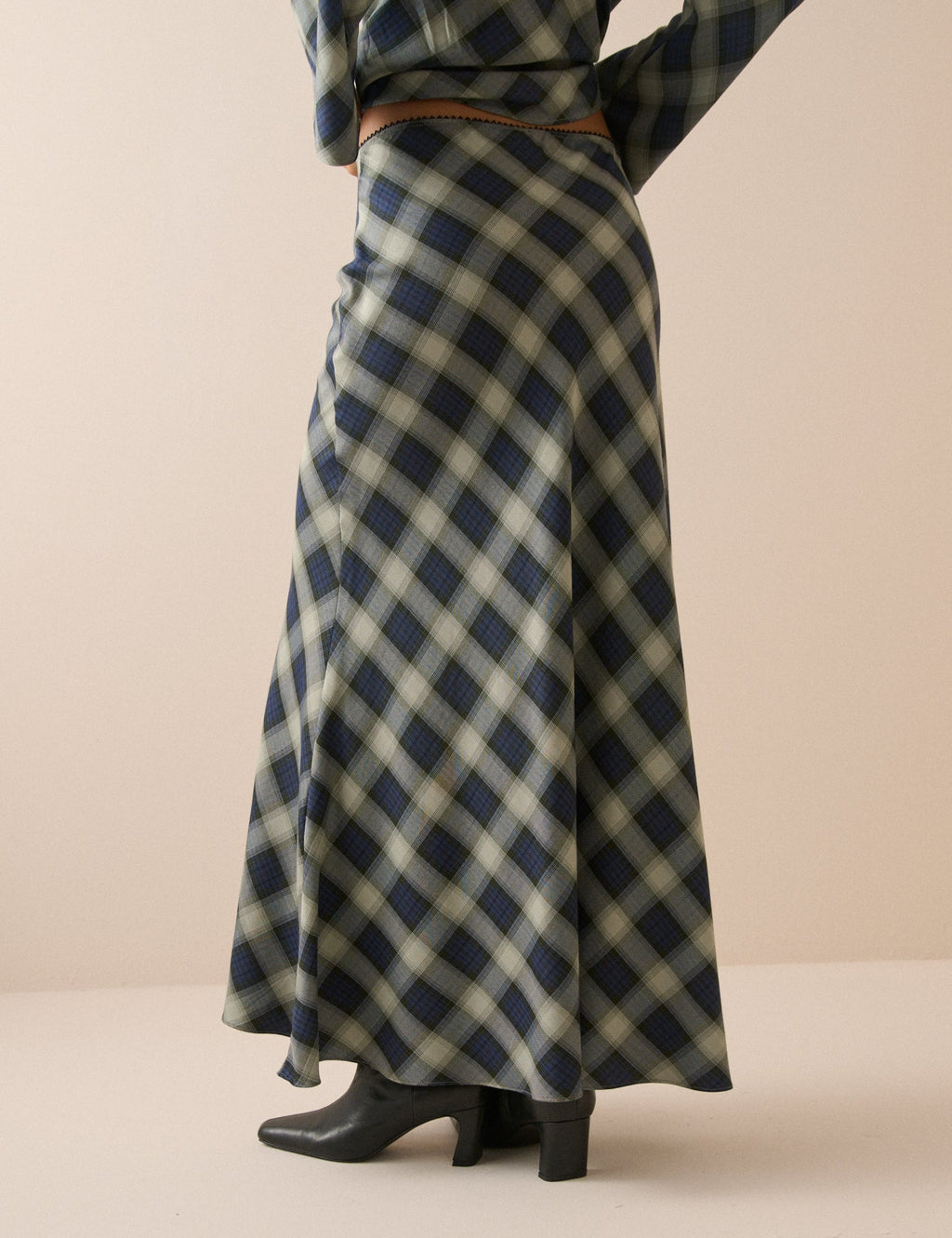 Navy Check Otto Maxi Skirt