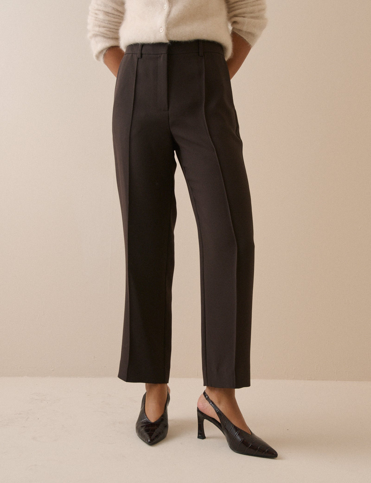 Brown Crepe Cigarette Marnie Trousers