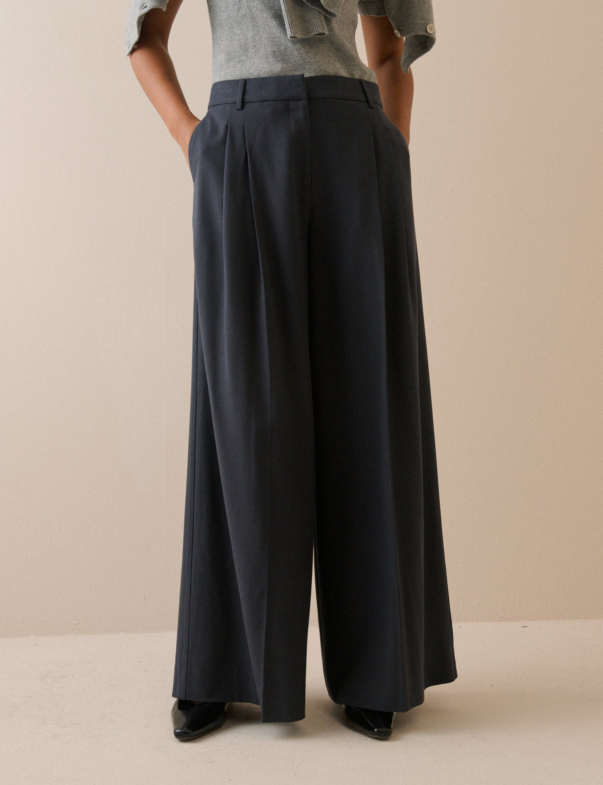 Grey Super Wide Leg Trousers