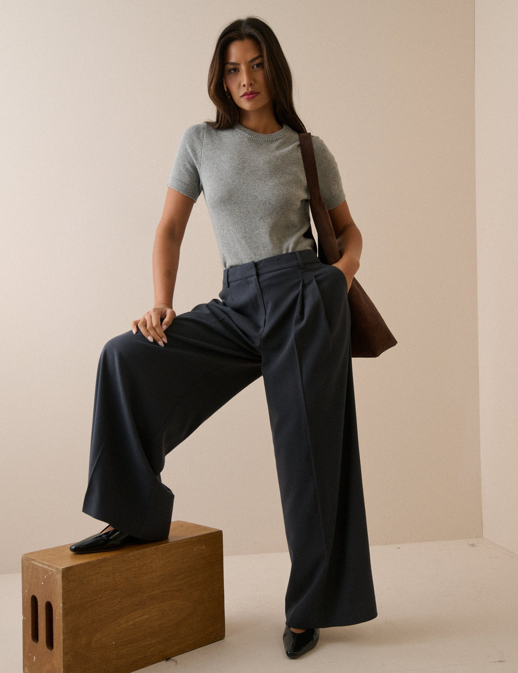 Grey Super Wide Leg Trousers