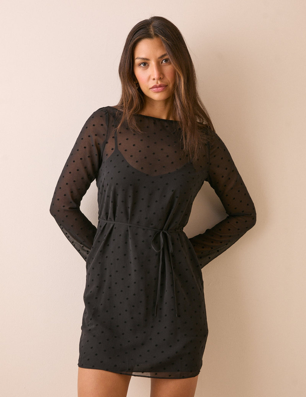 Black Polka Dot Tie Waist Priya Mini Dress