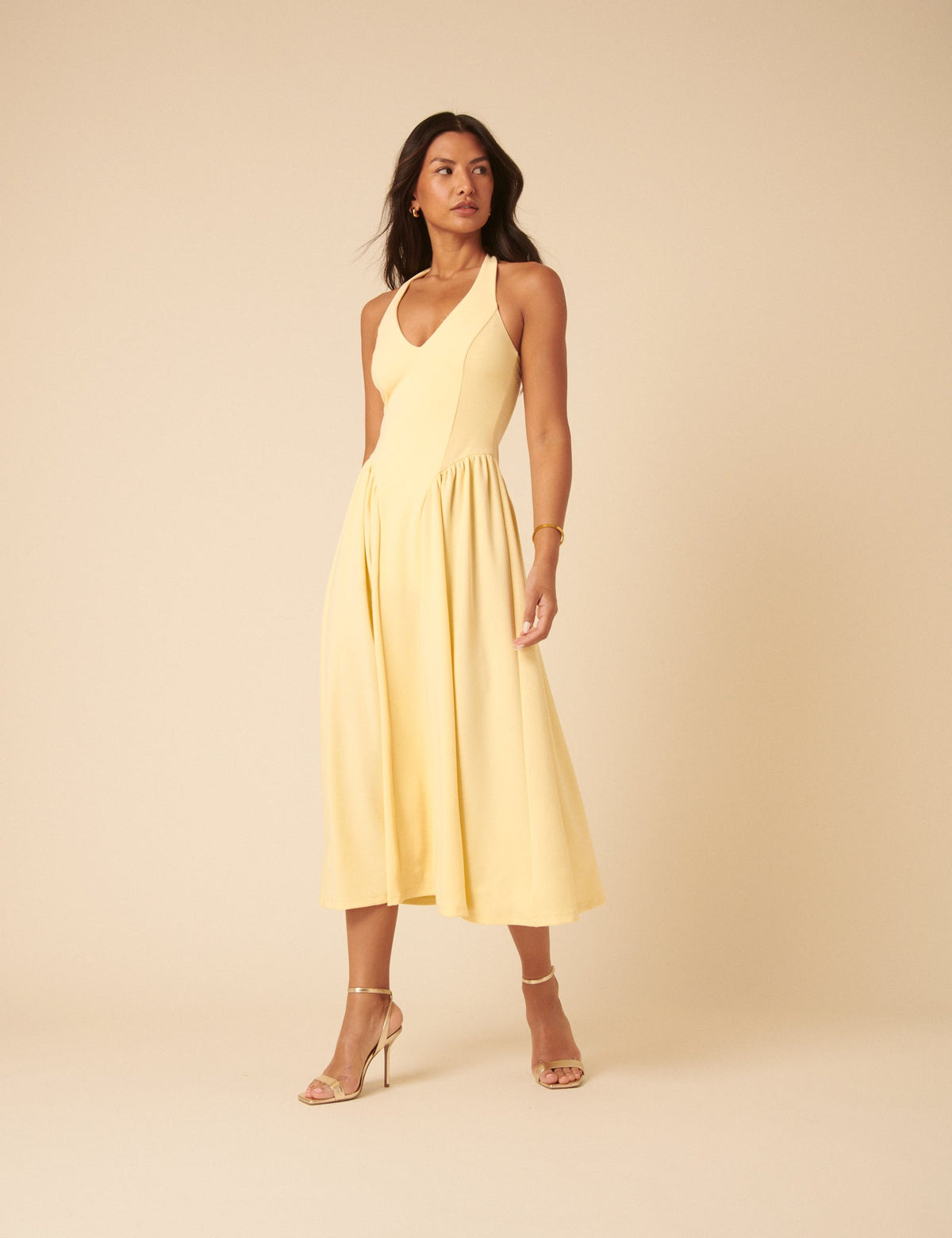 Butter Yellow Amie Halterneck Midi Dress