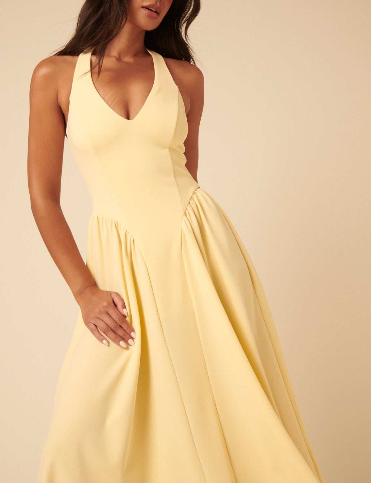Butter Yellow Amie Halterneck Midi Dress