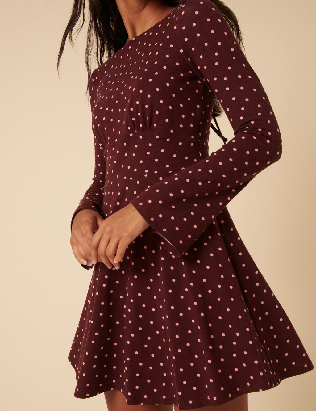 Burgundy Polka Dot Boat Neck Tate Jersey Mini Dress