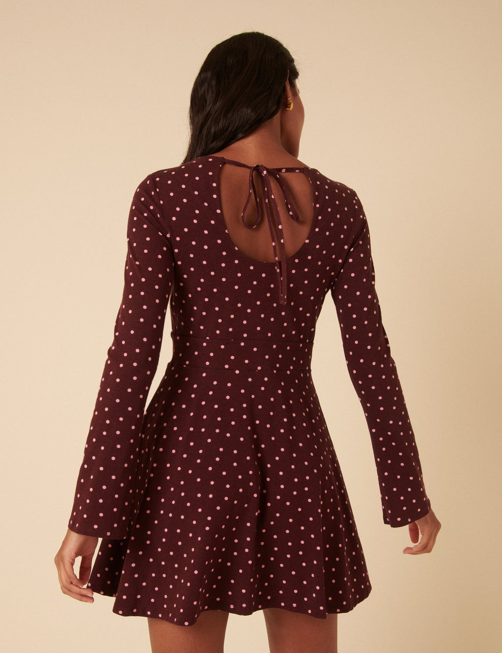 Burgundy Polka Dot Boat Neck Tate Jersey Mini Dress