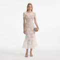 Cream Tulle Lace Midi Dress