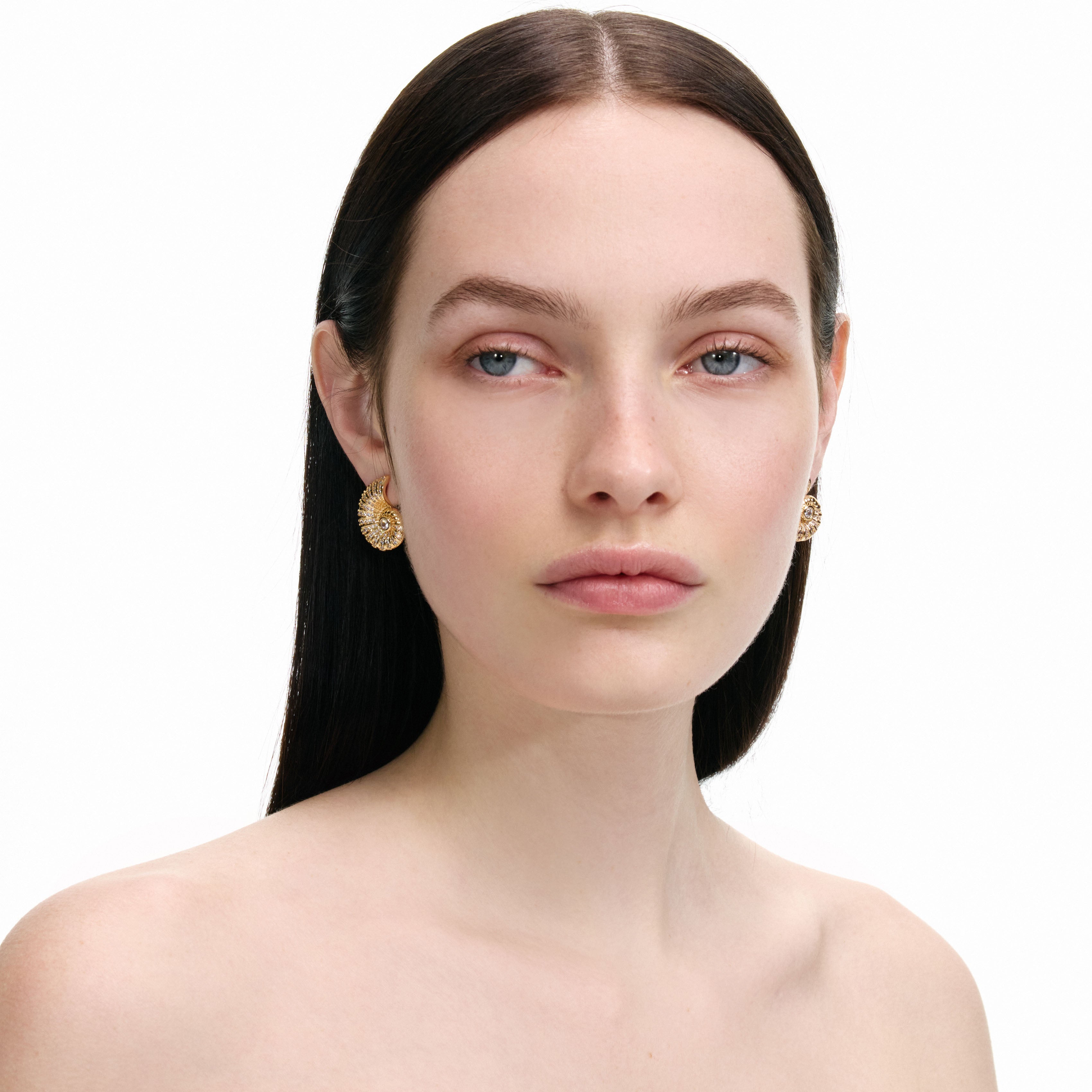 Gold Crystal Shell Earrings