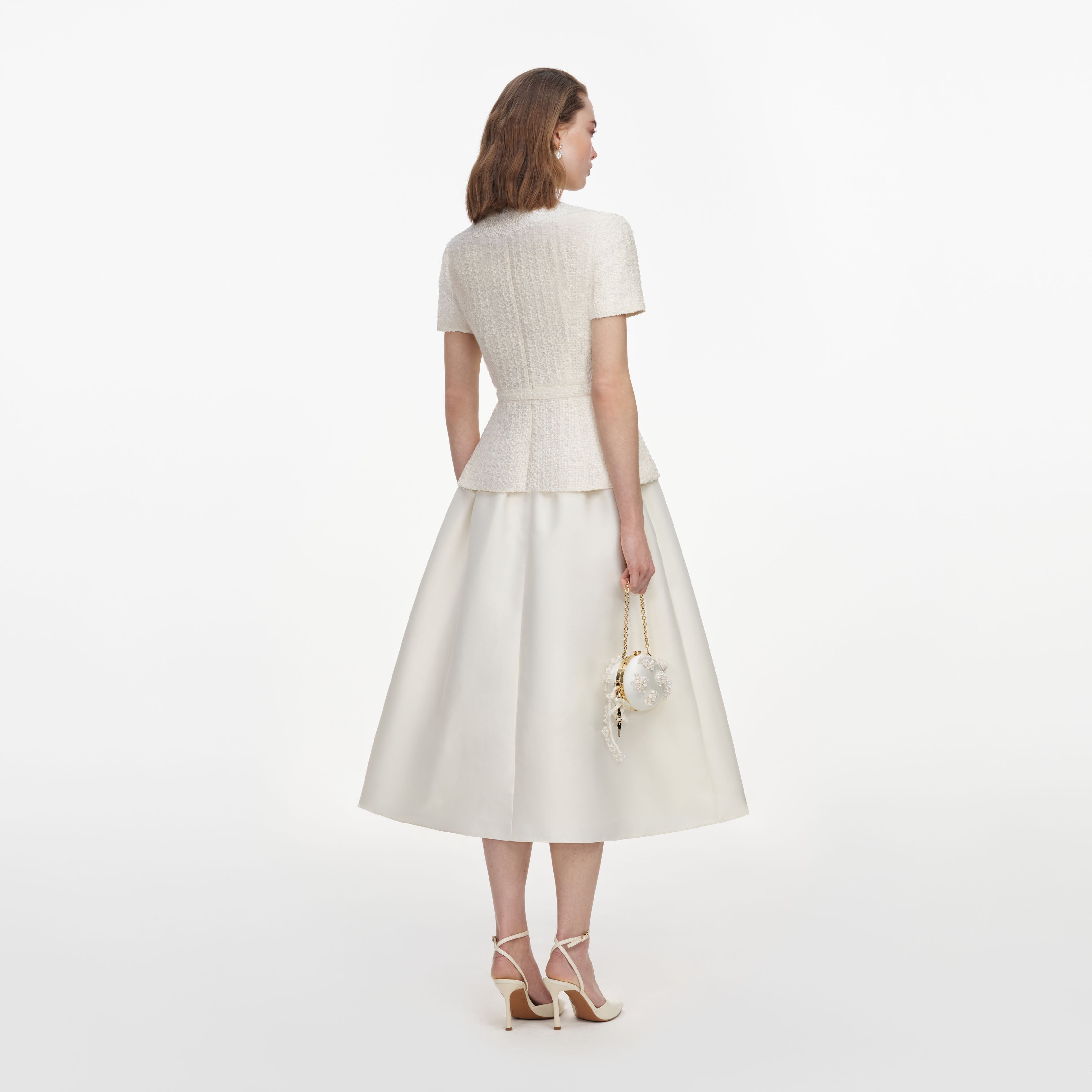 Cream Boucle Taffeta Midi Dress