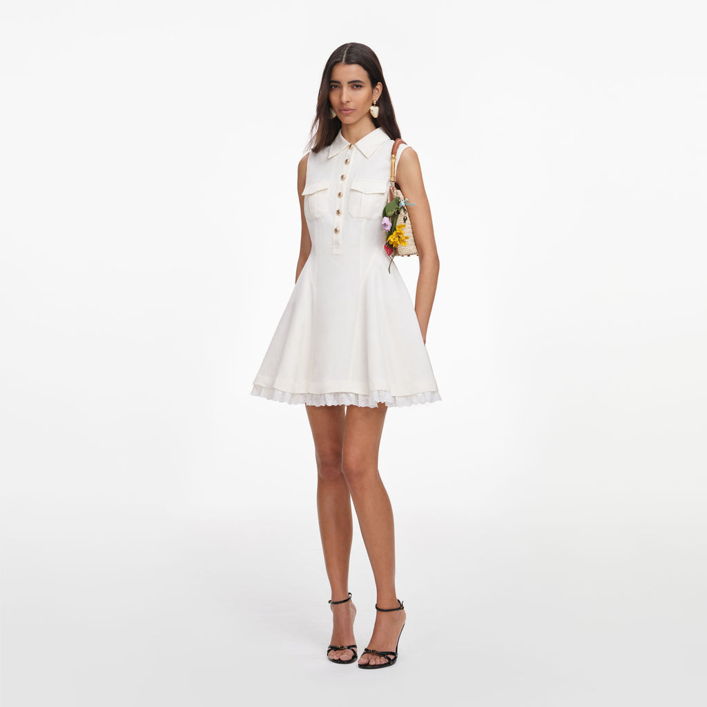 Cream Linen Blend Sleeveless Mini Dress