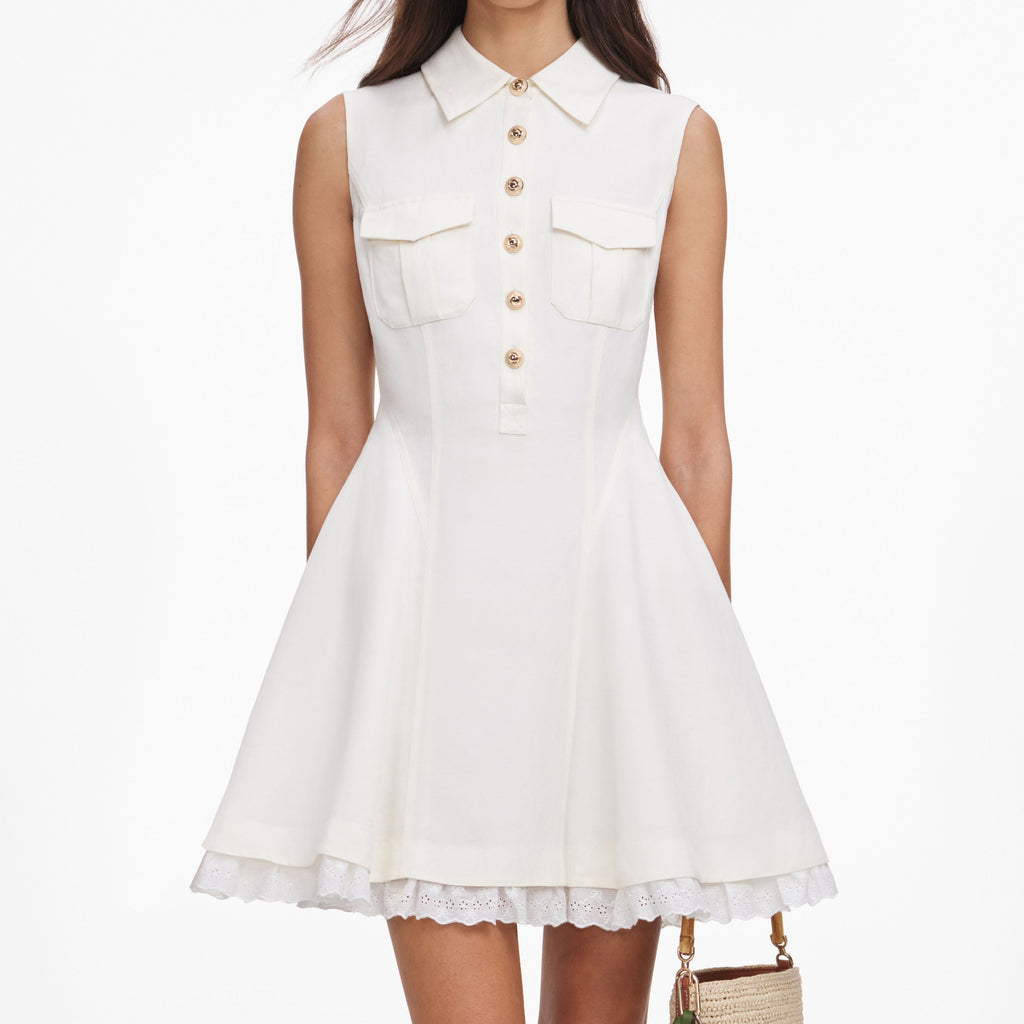 Cream Linen Blend Sleeveless Mini Dress