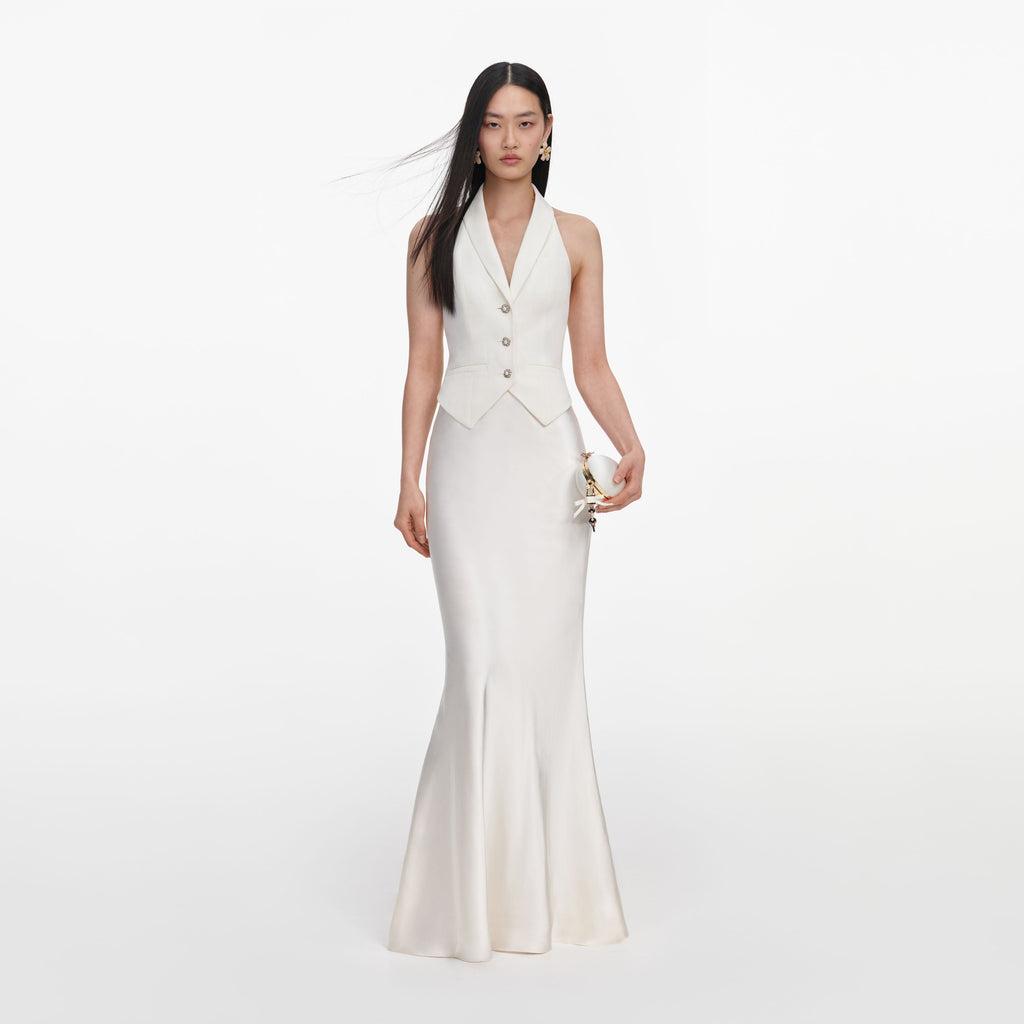 Cream Linen Blend Satin Maxi Dress