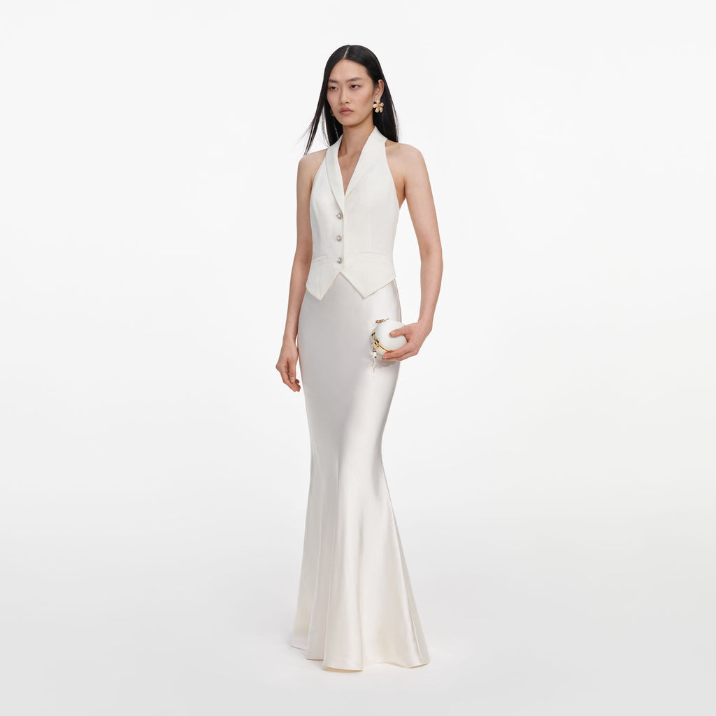 Cream Linen Blend Satin Maxi Dress