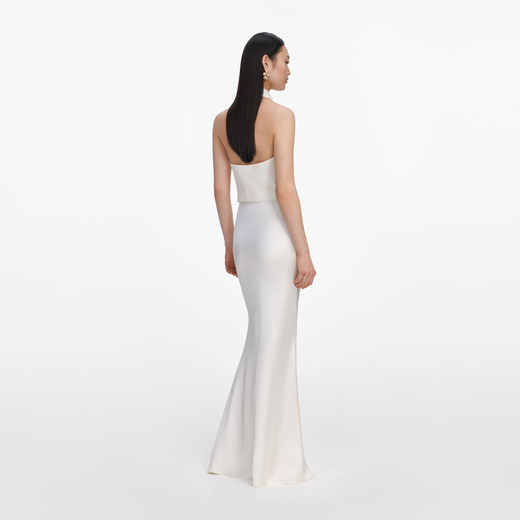 Cream Linen Blend Satin Maxi Dress