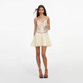 Yellow Satin Lace Mini Dress