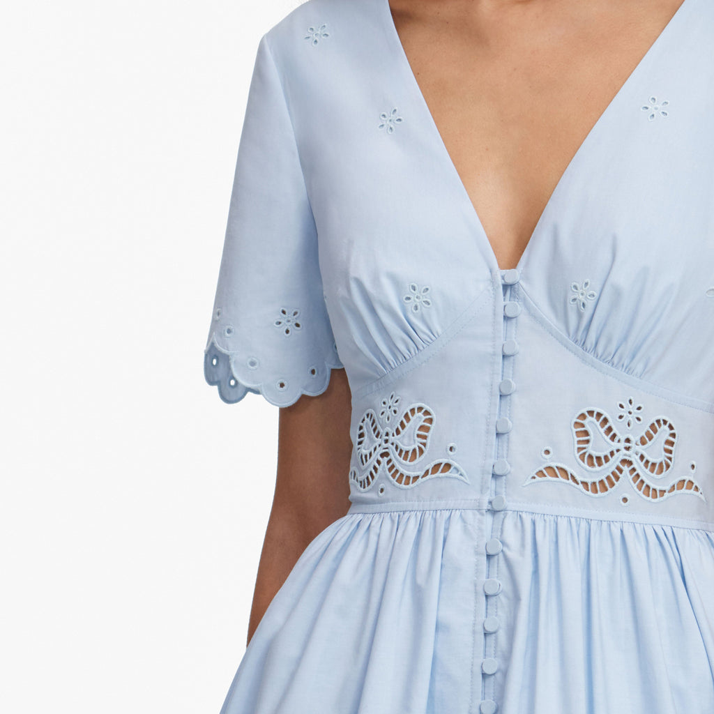 Blue Cotton Embroidered Midi Dress