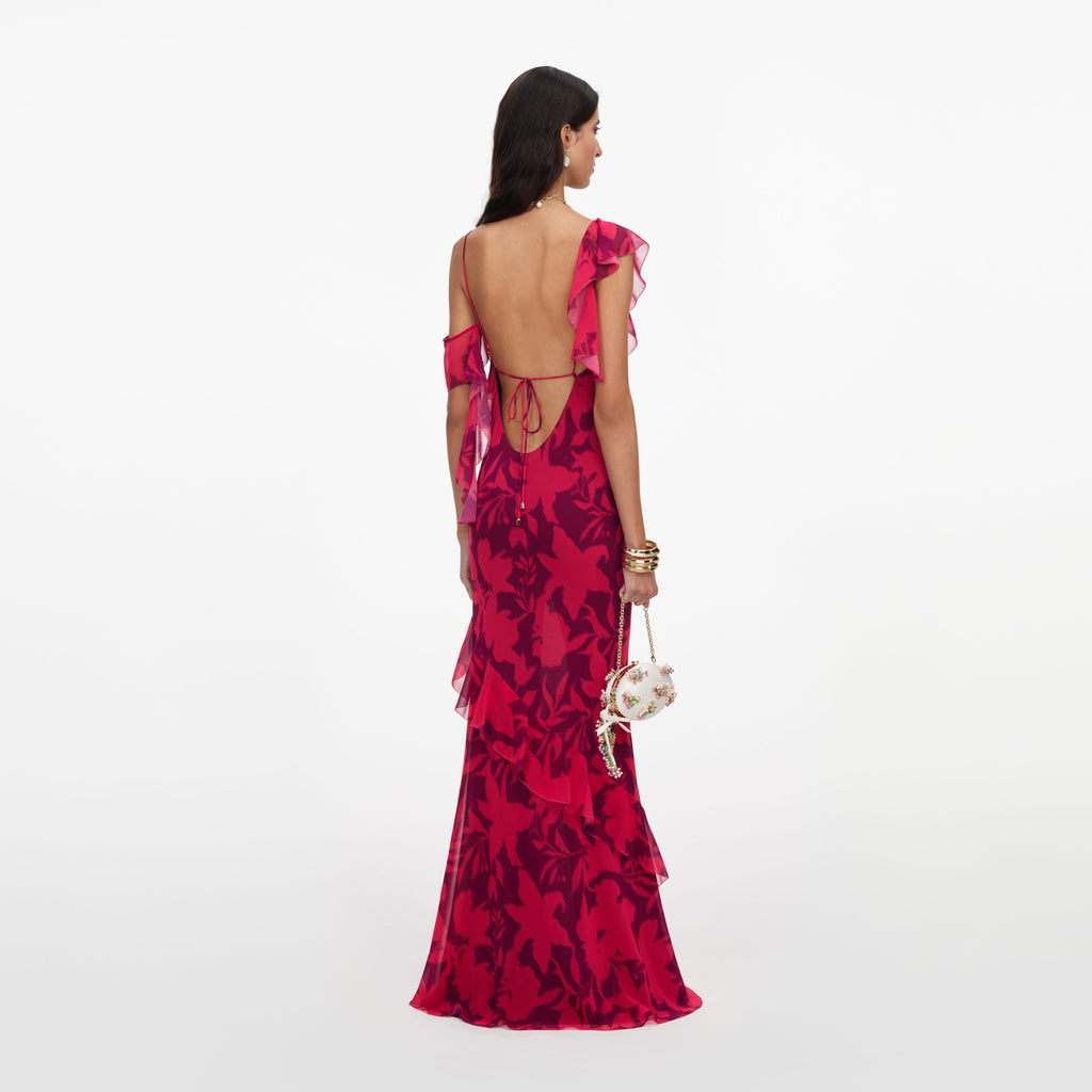 Pink Floral Ruffle Maxi Dress