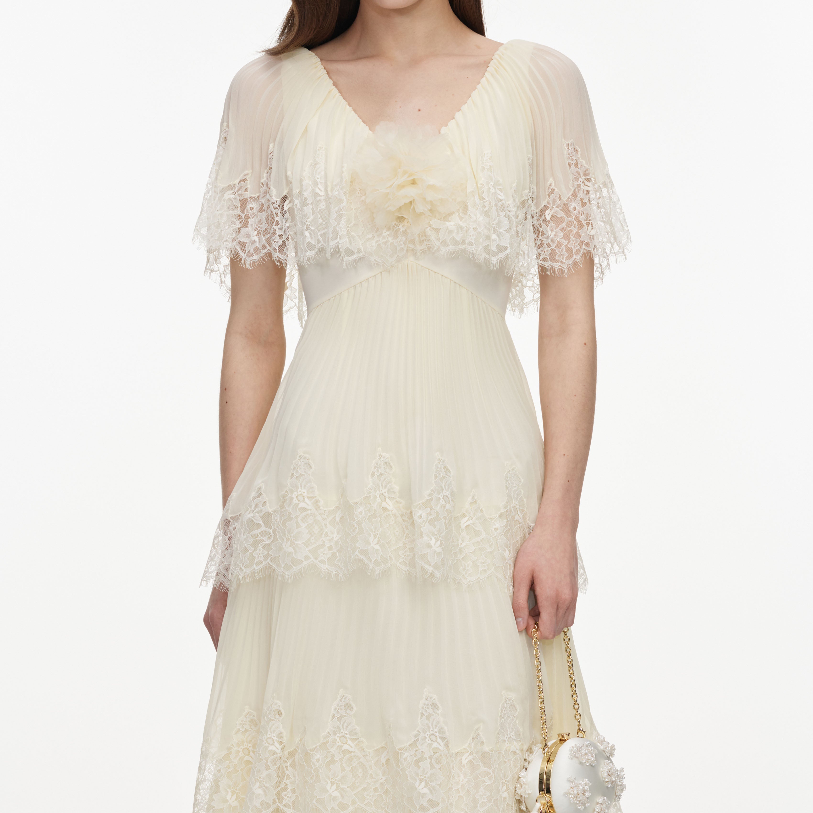 Yellow Chiffon Tiered Midi Dress