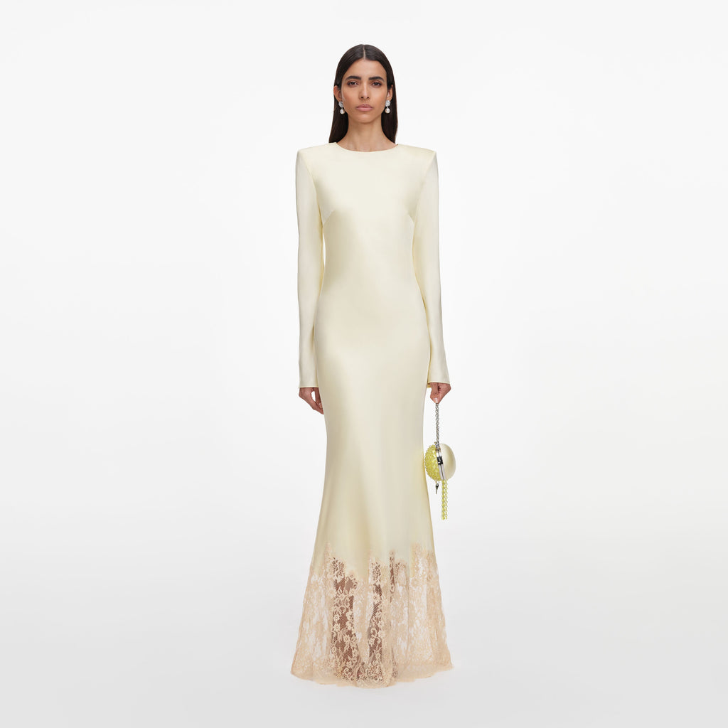 Yellow Viscose Lace Maxi Dress