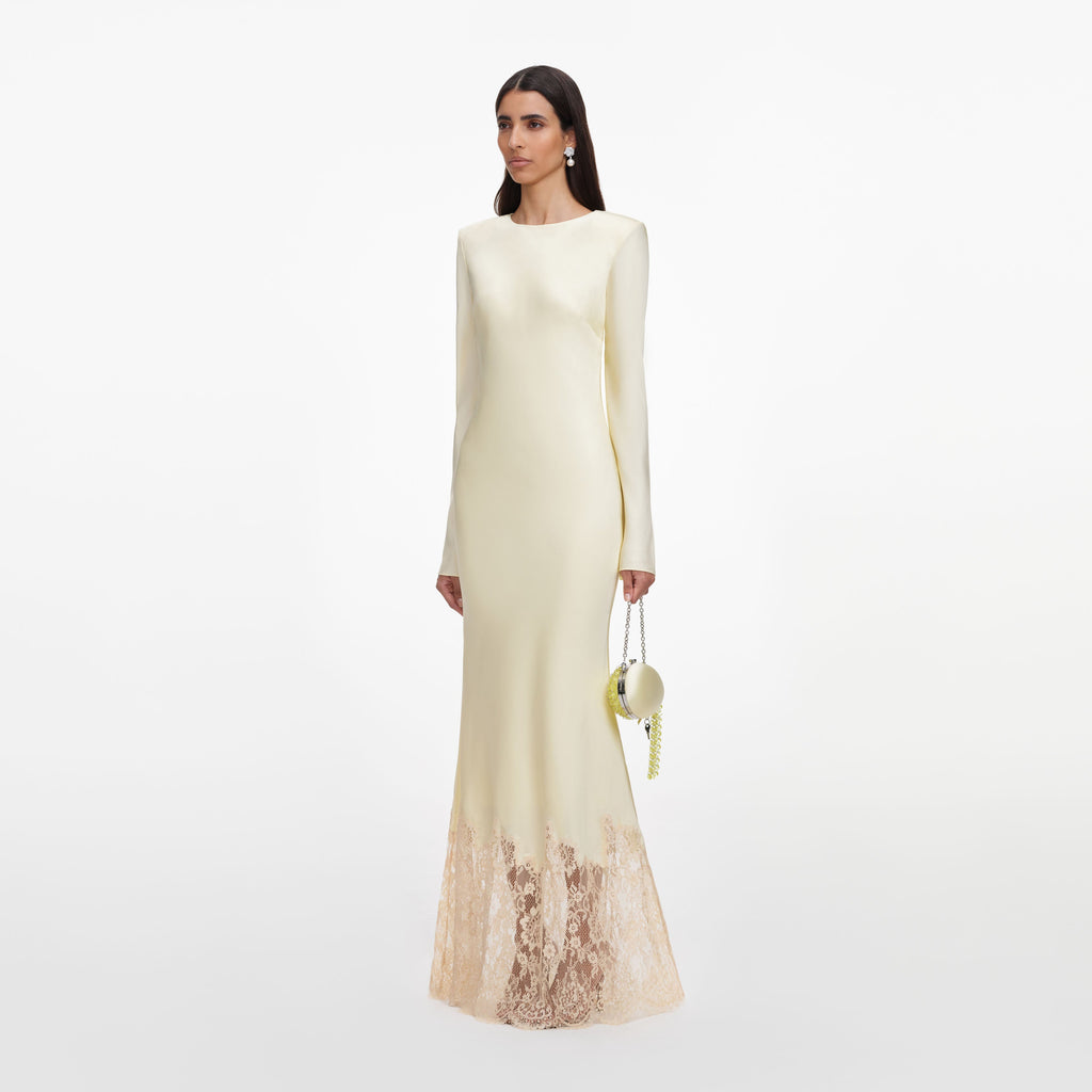 Yellow Viscose Lace Maxi Dress