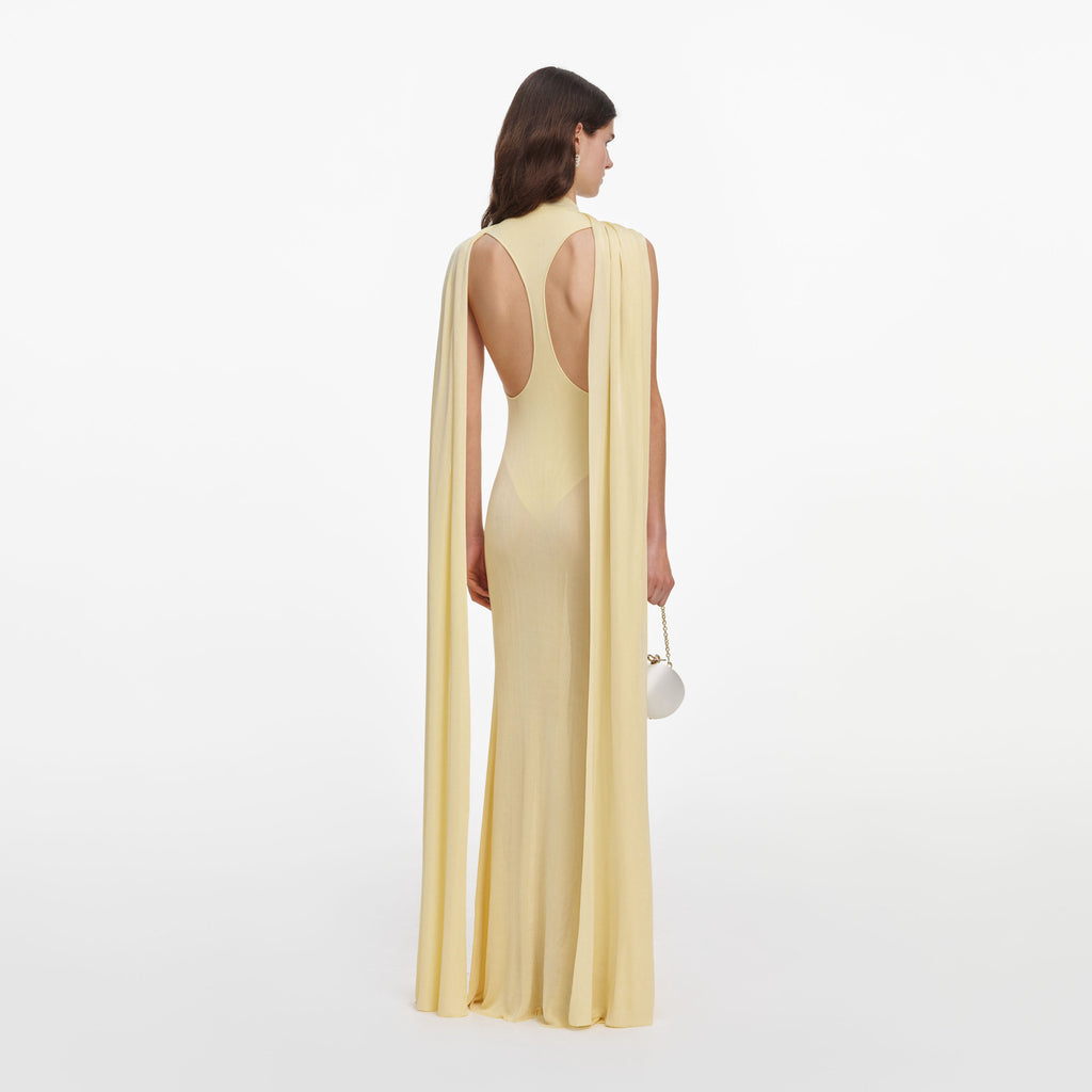 Yellow Viscose Knit Scarf Maxi Dress