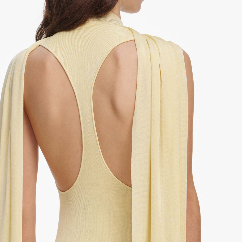 Yellow Viscose Knit Scarf Maxi Dress
