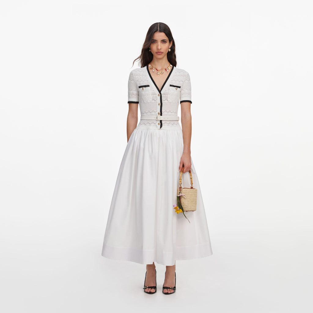 White Knit Linen Midi Dress