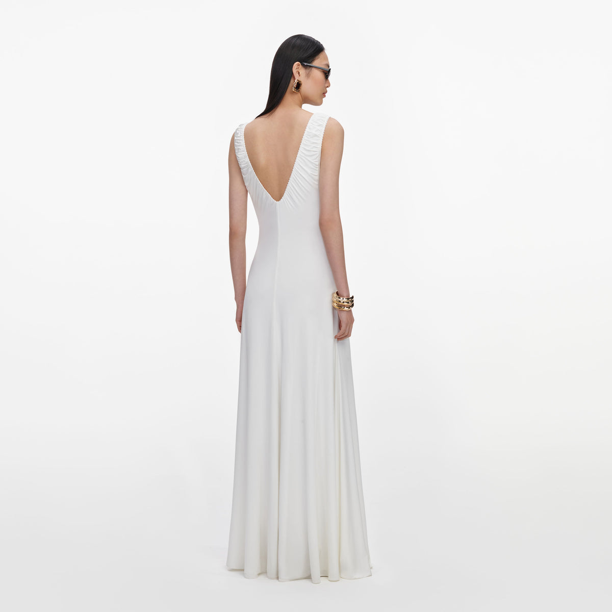 White Jersey Ruched Maxi Dress
