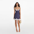 Navy Polka Dot Satin Mini Dress