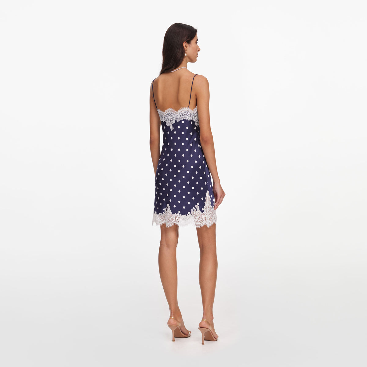 Navy Polka Dot Satin Mini Dress