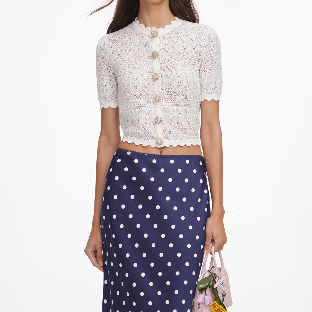 White Pointelle Knit Top