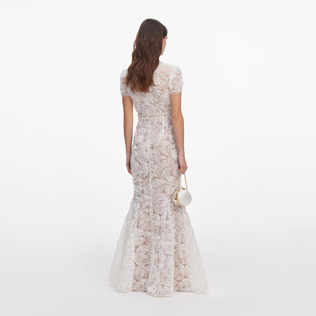 White Tulle Lace Maxi Dress