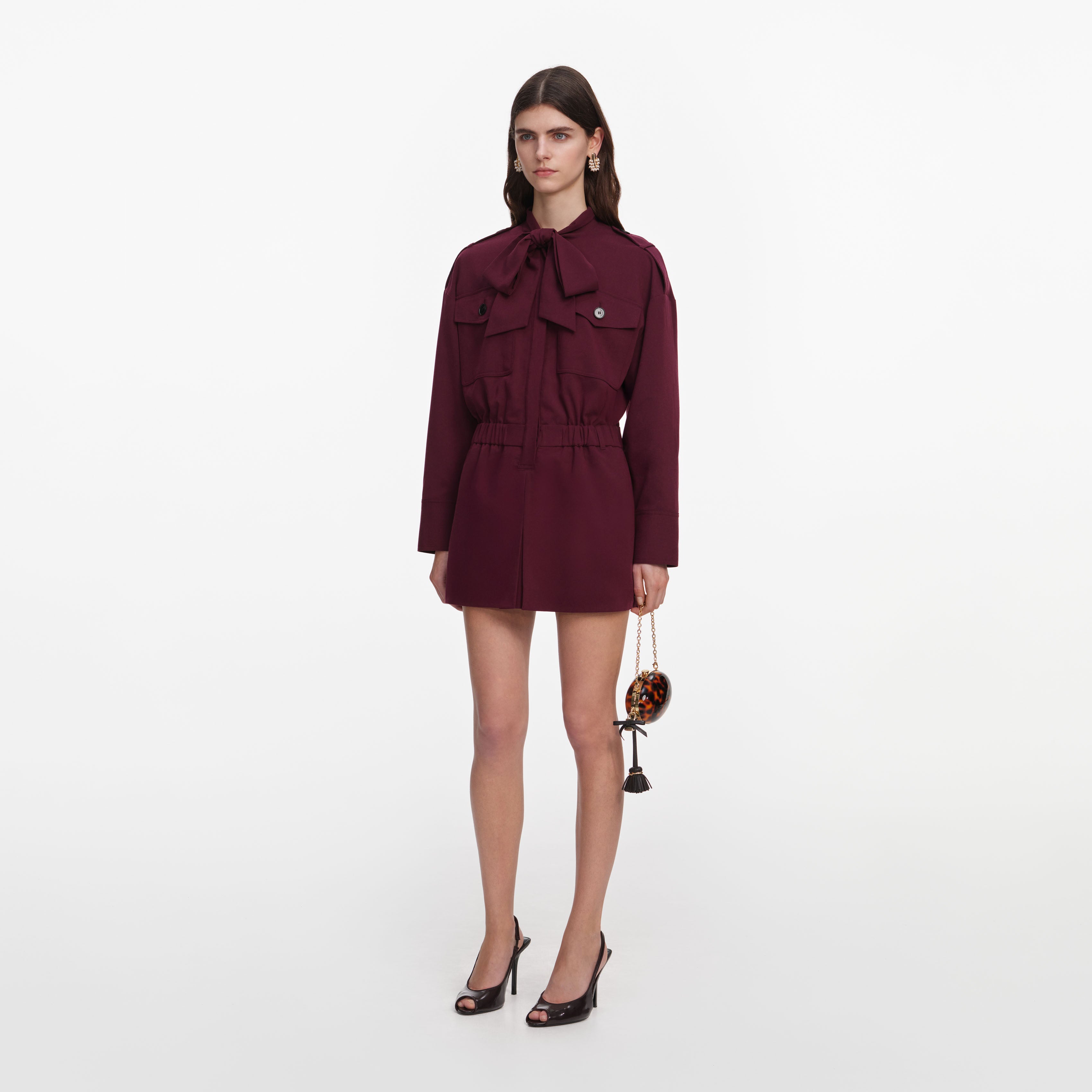 Plum Twill Tie Neck Playsuit