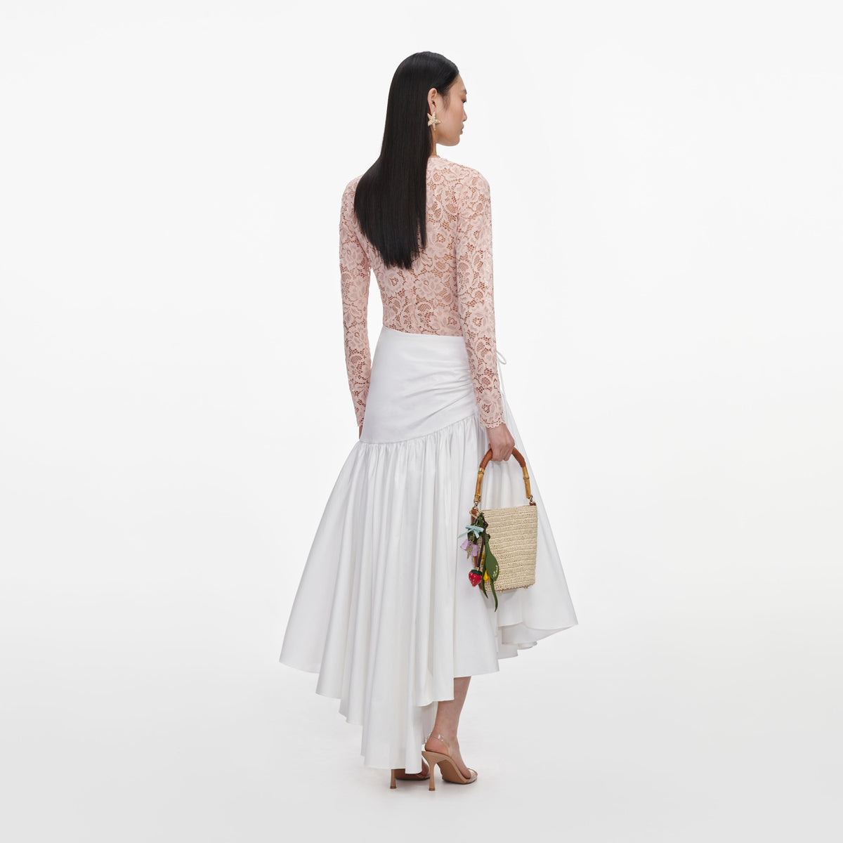 White Cotton Asymmetric Midi Skirt
