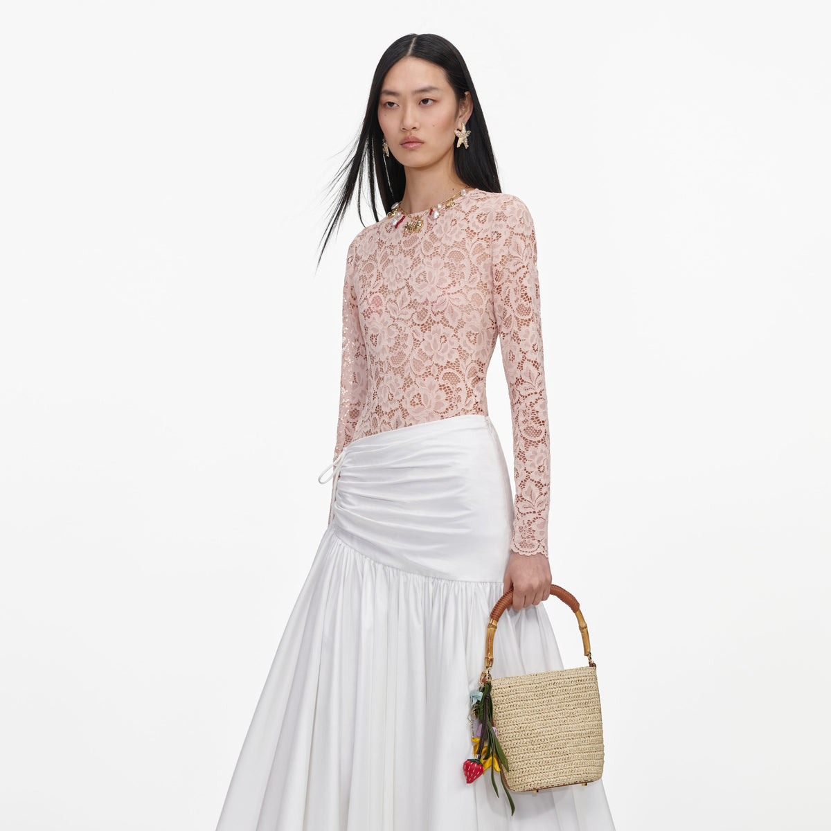 Raffia Charm Bucket Bag